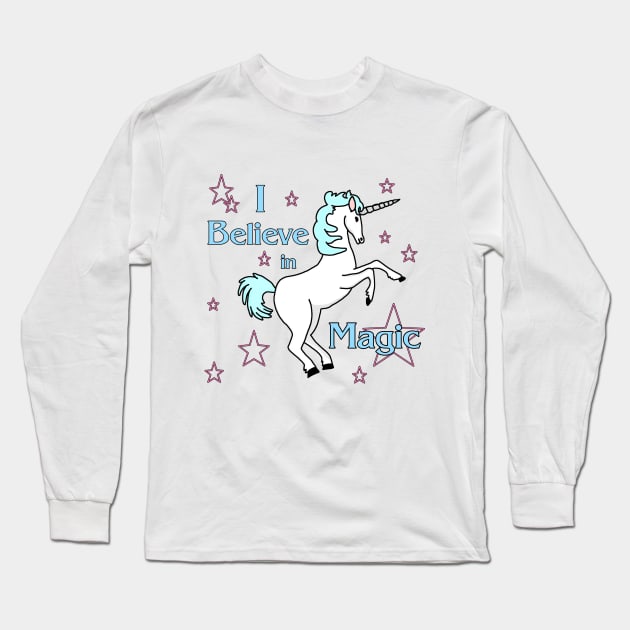 I Believe in Magic Unicorn Long Sleeve T-Shirt by imphavok